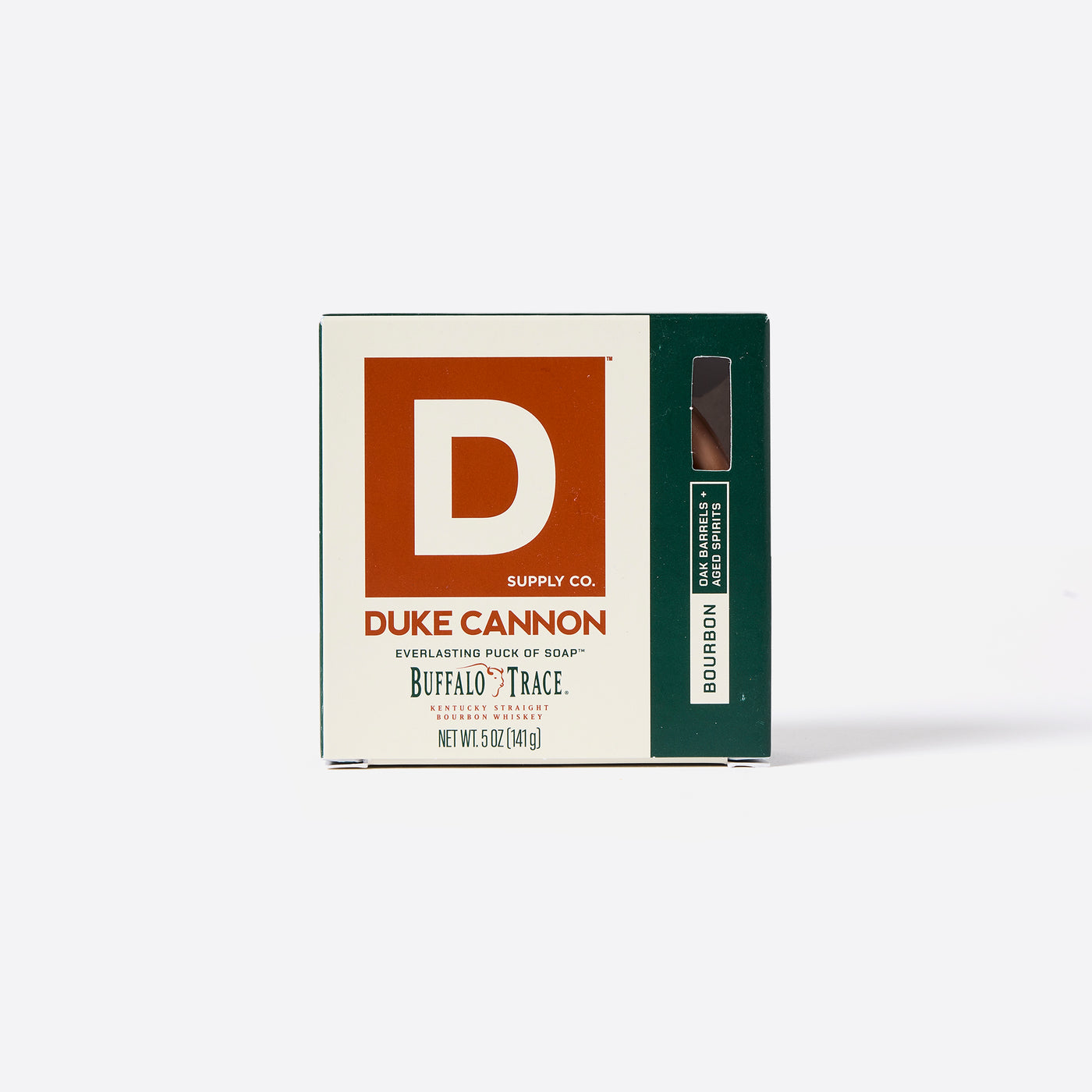 Duke Cannon soap packaging on a white background. Bourbon scent.