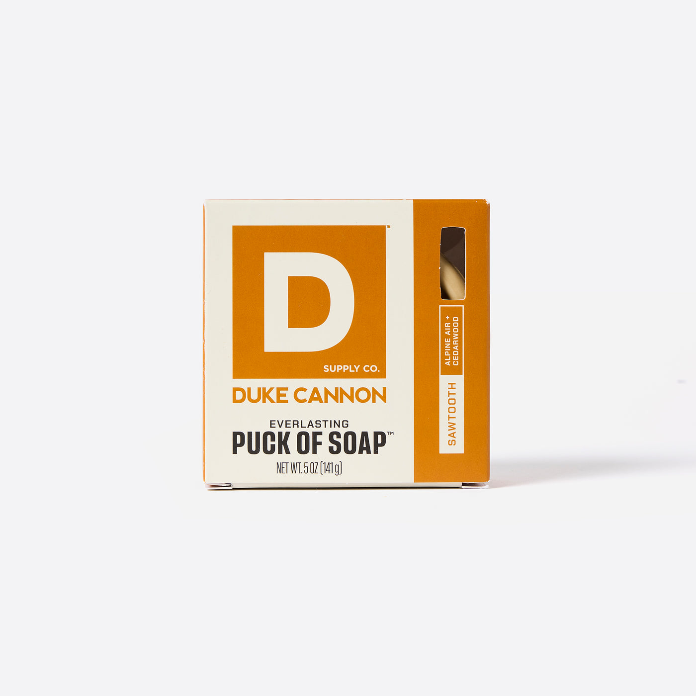 Duke Cannon packaging on a white Background. Sawtooth and Alpine Air + Cedarwood scent.