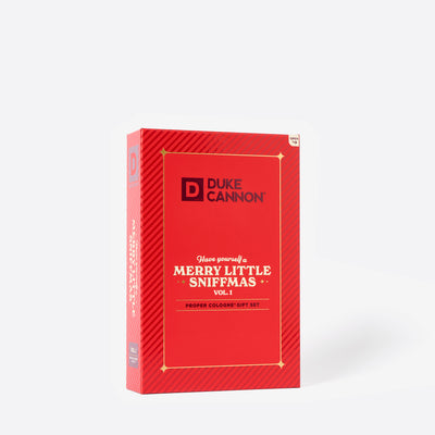 A Red Holiday Book cologne gift set called Merry Little Sniffmas Vol. 1. It includes a Buck Moon, Midway and Sawtooth cologne ration.