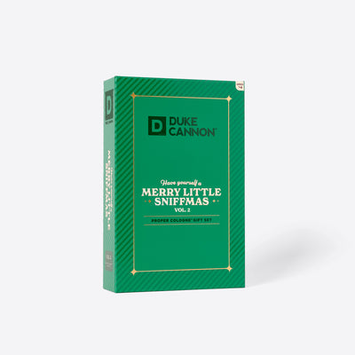 A Green Holiday Book cologne gift set called Merry Little Sniffmas Vol. 2. It includes a Palomino, Seawolf and Sawtooth cologne ration.