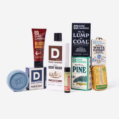 Duke Cannon Supply Drop Q4. Featuring: Duke Cannon Exclusive Holiday Ornament Big Ass Brick of Soap® - Lump of Coal Big Ass Brick of Soap® - Illegally Cut Pine Everlasting Puck of Soap - Midnight Swim THICK® Body Wash - Palomino Bloody Knuckles Hand Repair Balm (3 oz.) Solid Cologne -&nbsp;Bourbon
Cannon Balm Tactical Lip Balm.